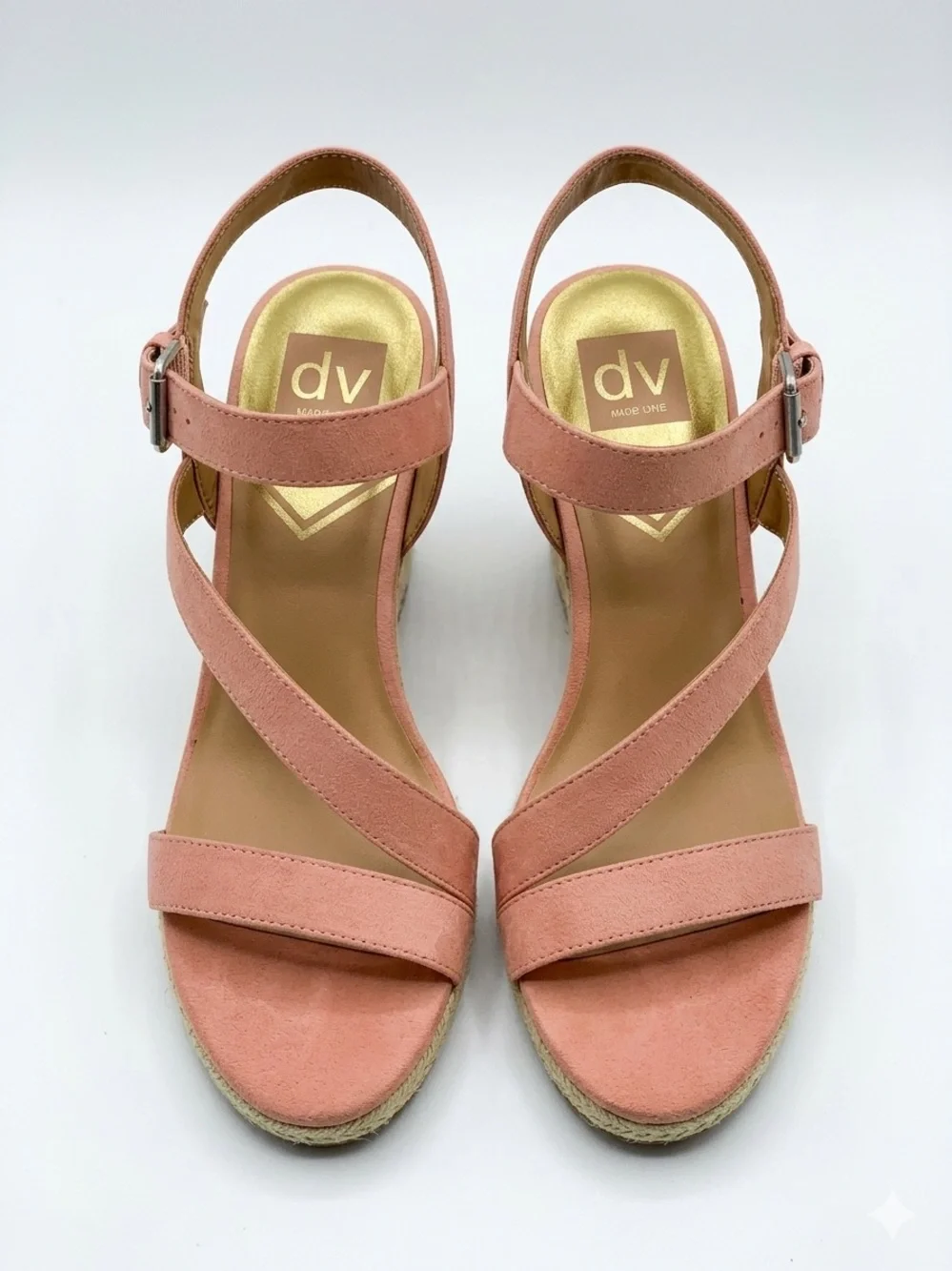 Dolce Vita DV8 Pierra Strappy Coral Pink Suede Cork Wedge Sandals